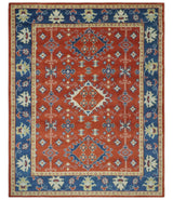 Brown, Blue and Beige Traditional Oriental Hand Knotted Multi Size Wool Area Rug