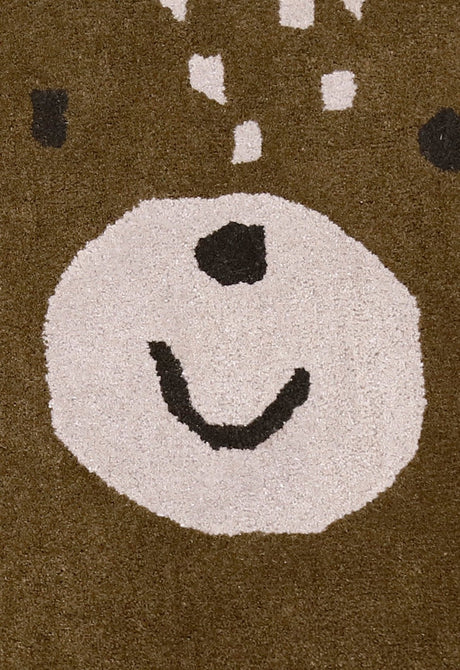 Brown Bubble Bear Face Pattern Hand Tufted 3x3 Wool Rug