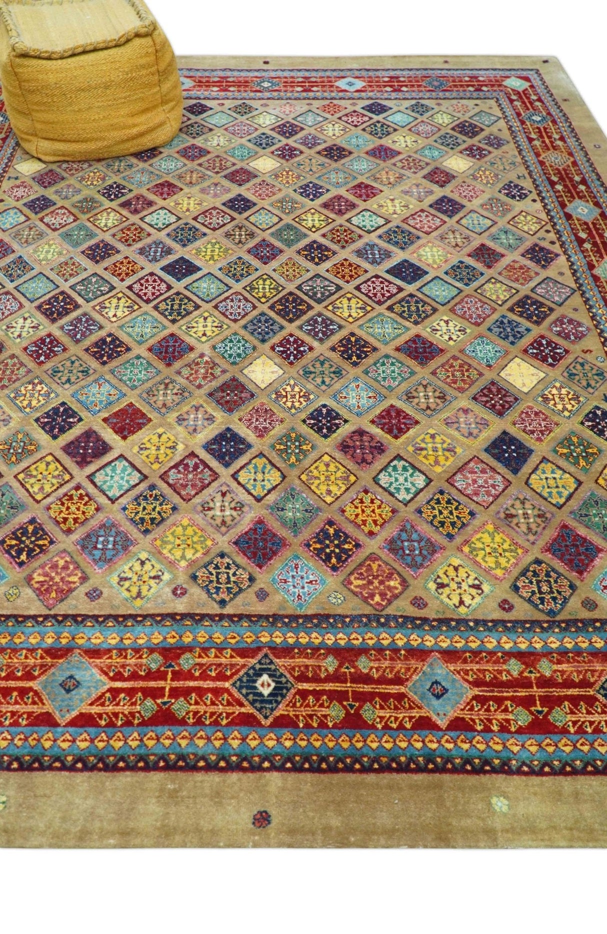 Brown Modern Geometrical Design 8x10 Hand Knotted wool Area Rug