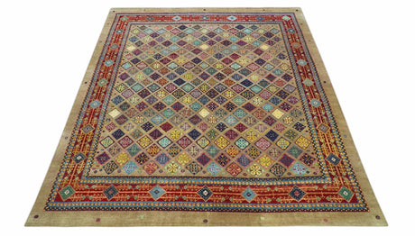 Brown Modern Geometrical Design 8x10 Hand Knotted wool Area Rug