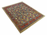 Brown Modern Geometrical Design 8x10 Hand Knotted wool Area Rug