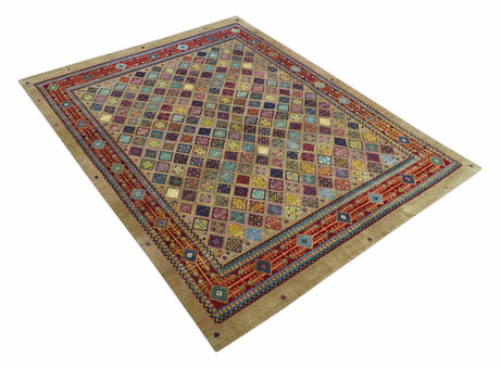 Brown Modern Geometrical Design 8x10 Hand Knotted wool Area Rug