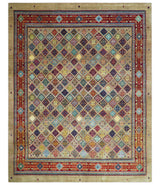Brown Modern Geometrical Design 8x10 Hand Knotted wool Area Rug