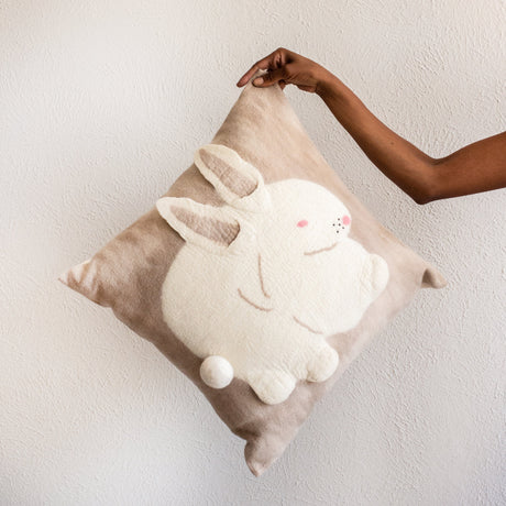 Bunny Rabbit Blush Wool Throw Pillow-Pillows-Parc Decor