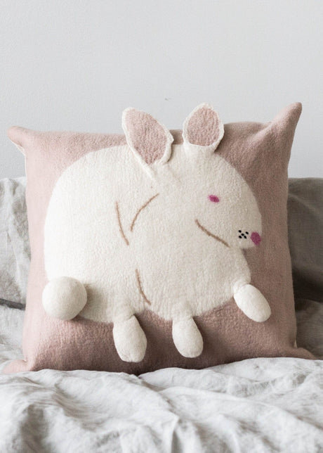 Bunny Rabbit Blush Wool Throw Pillow-Pillows-Parc Decor
