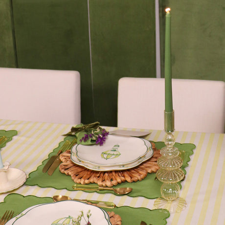 Buttercream Yellow Ribbed Glass Candle Holders – Pair