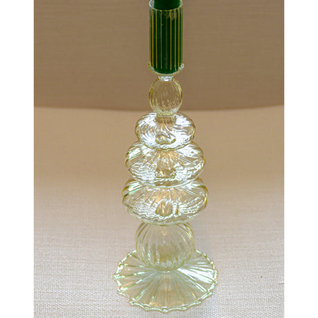 Buttercream Yellow Ribbed Glass Candle Holders – Pair