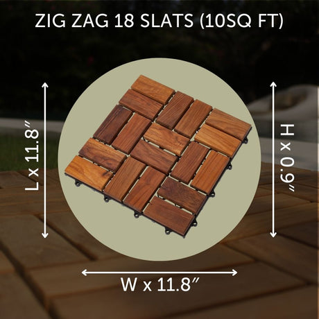 Calgary Oiled Teak Outdoor Interlocking Tiles, 18 Slat (10 sq ft)