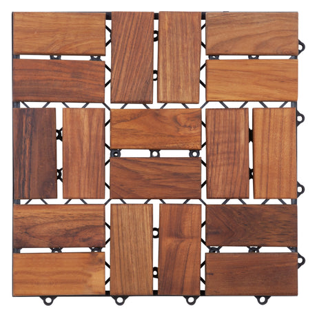 Calgary Oiled Teak Outdoor Interlocking Tiles, 18 Slat (10 sq ft)
