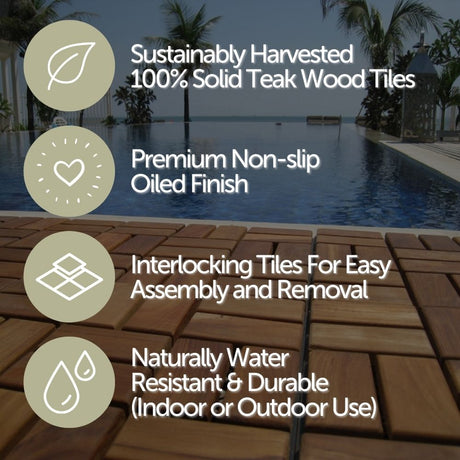 Calgary Oiled Teak Outdoor Interlocking Tiles, 18 Slat (10 sq ft)
