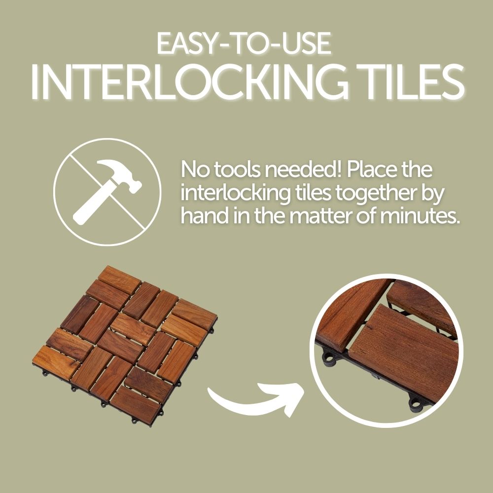 Calgary Oiled Teak Outdoor Interlocking Tiles-Floor Tile-Parc Decor