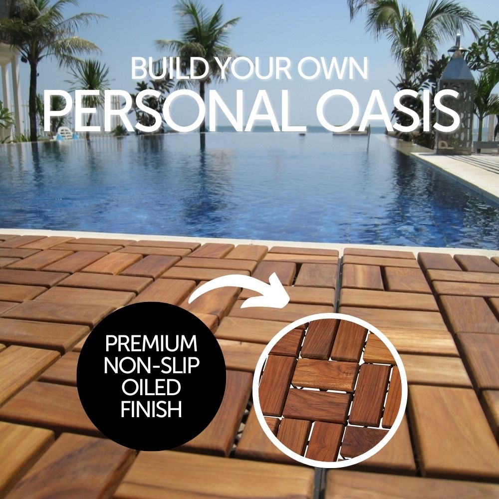 Calgary Oiled Teak Outdoor Interlocking Tiles-Floor Tile-Parc Decor