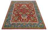 Cali Hand Knotted Turkish Design Rust And Blue Wool Rug