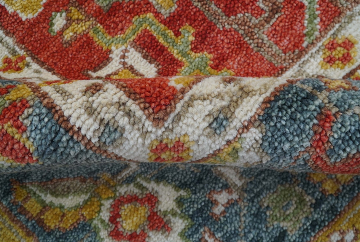 Cali Hand Knotted Turkish Design Rust And Blue Wool Rug