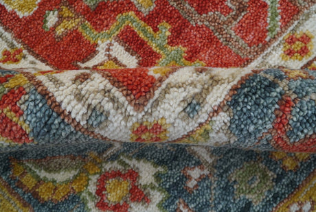 Cali Hand Knotted Turkish Design Rust And Blue Wool Rug
