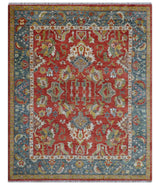 Cali Hand Knotted Turkish Design Rust And Blue Wool Rug