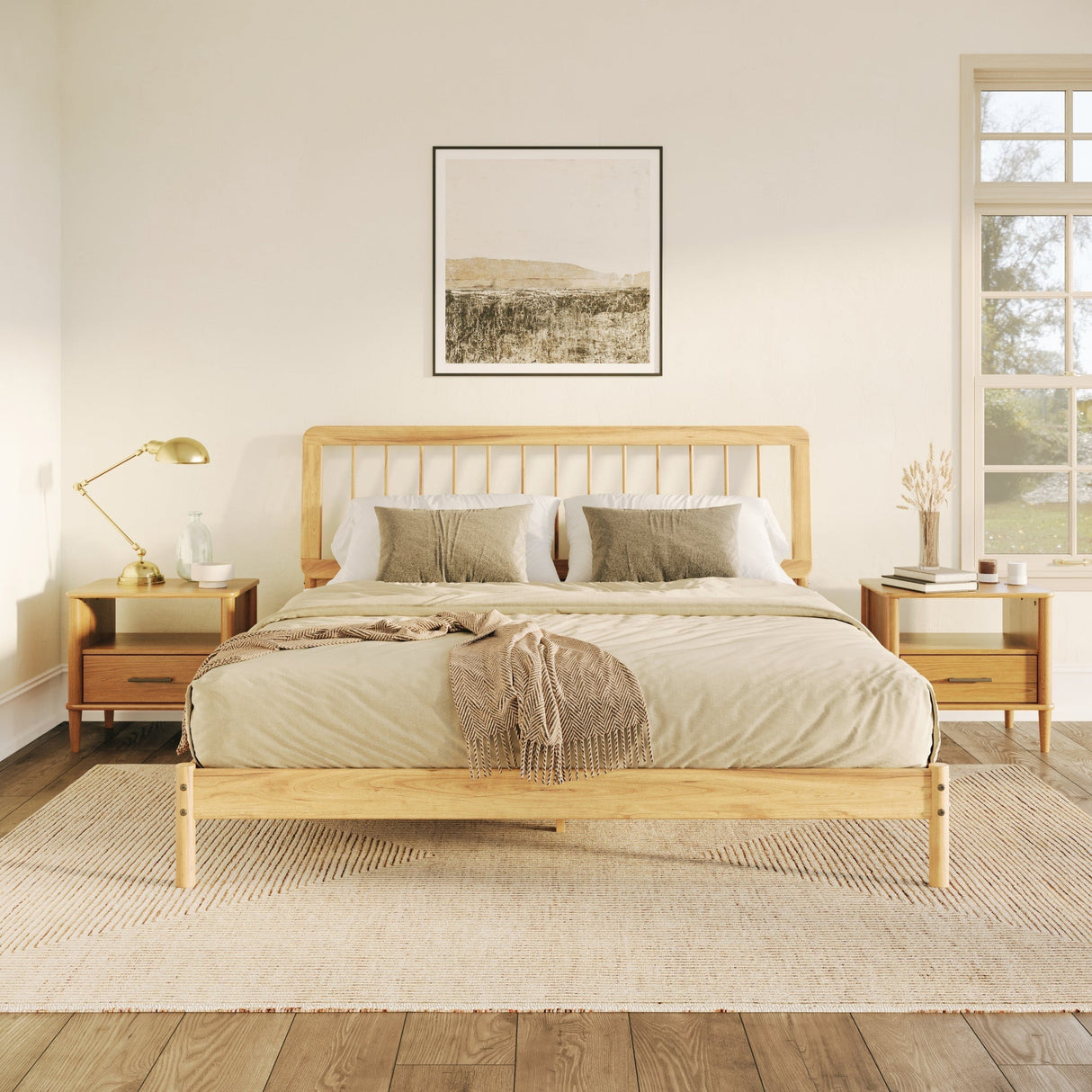 Cama Mid-Century Modern Solid Wood Spindle Bedframe-Bedroom-Parc Decor