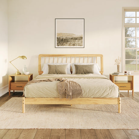 Cama Mid-Century Modern Solid Wood Spindle Bedframe-Bedroom-Parc Decor