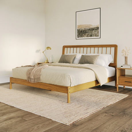 Cama Mid-Century Modern Solid Wood Spindle Bedframe-Bedroom-Parc Decor