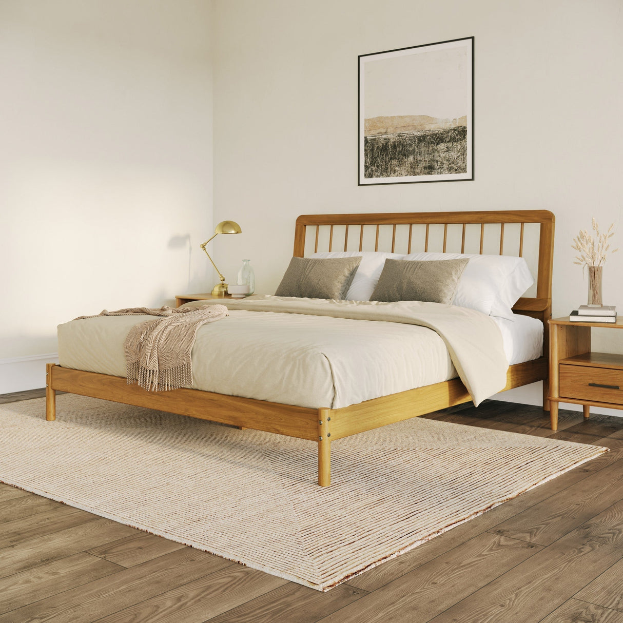 Cama Mid-Century Modern Solid Wood Spindle Bedframe-Bedroom-Parc Decor