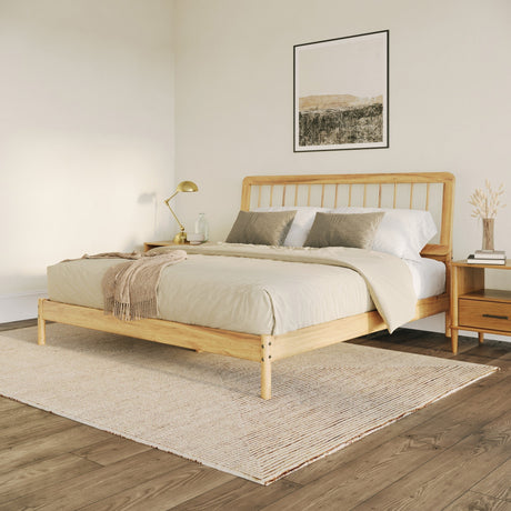 Cama Mid-Century Modern Solid Wood Spindle Bedframe-Bedroom-Parc Decor