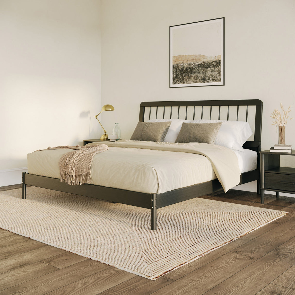 Cama Mid-Century Modern Solid Wood Spindle Bedframe-Bedroom-Parc Decor
