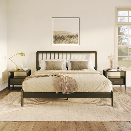 Cama Mid-Century Modern Solid Wood Spindle Bedframe-Bedroom-Parc Decor