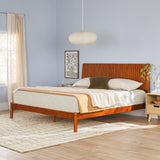 Cama Slatted Headboard Mid-Century Modern Solid Wood Bed-Bedroom-Parc Decor