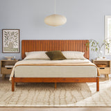 Cama Slatted Headboard Mid-Century Modern Solid Wood Bed-Bedroom-Parc Decor