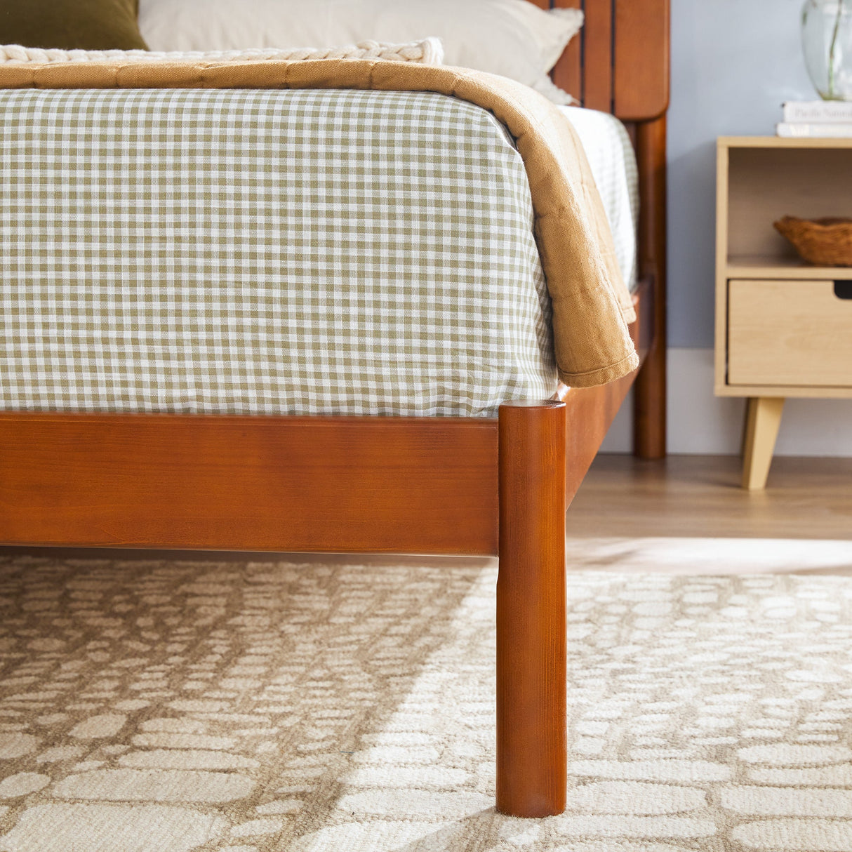 Cama Slatted Headboard Mid-Century Modern Solid Wood Bed-Bedroom-Parc Decor