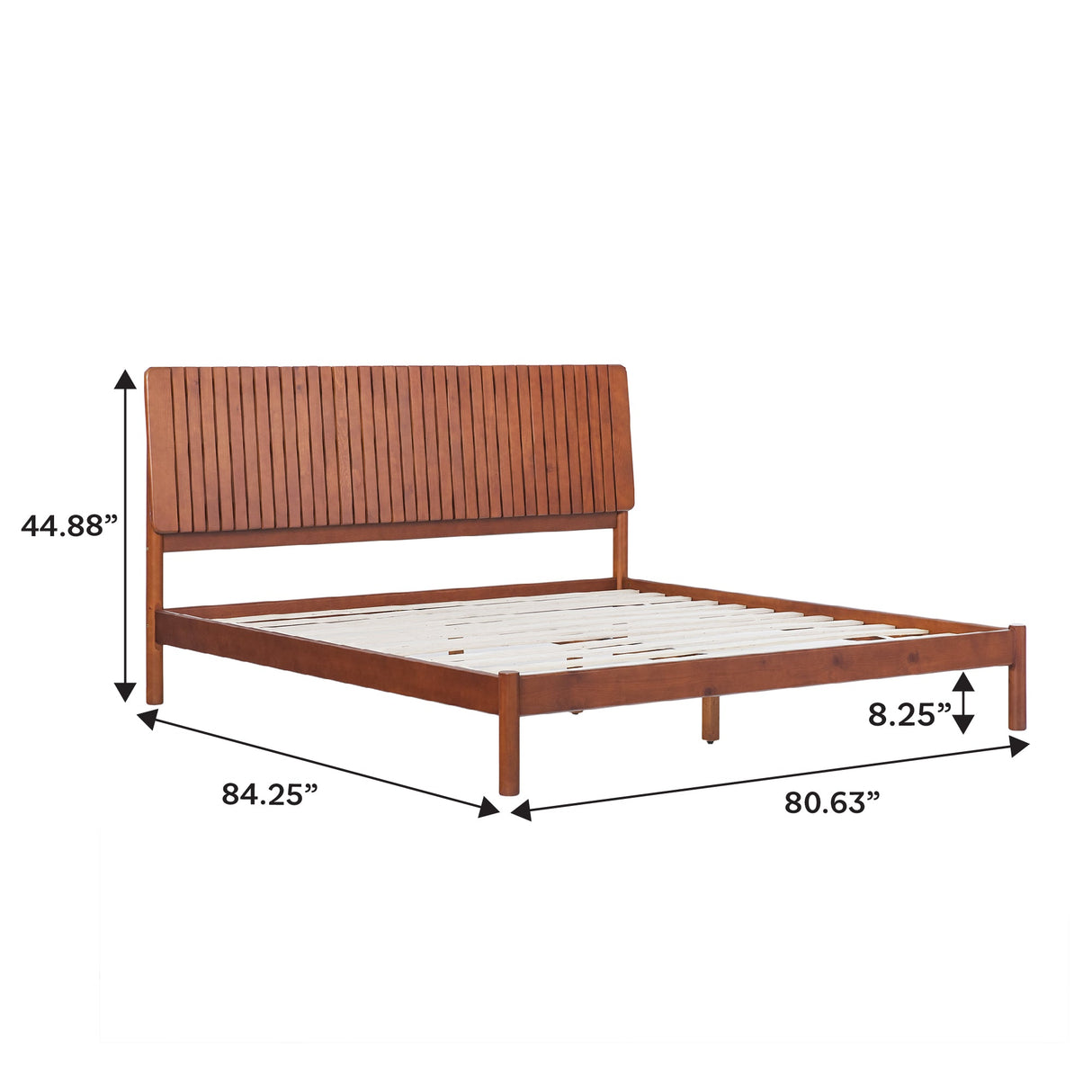 Cama Slatted Headboard Mid-Century Modern Solid Wood Bed-Bedroom-Parc Decor