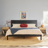 Cama Slatted Headboard Mid-Century Modern Solid Wood Bed-Bedroom-Parc Decor