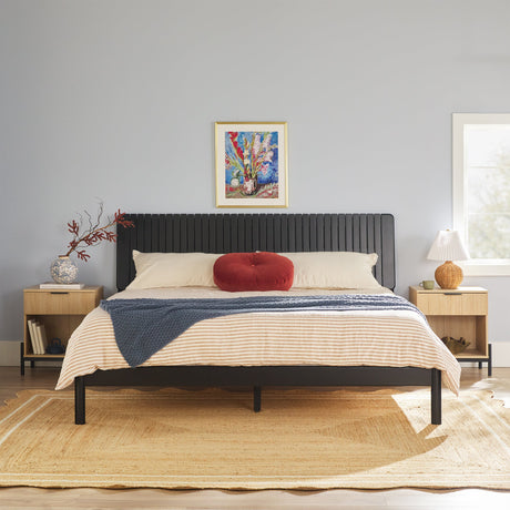Cama Slatted Headboard Mid-Century Modern Solid Wood Bed-Bedroom-Parc Decor