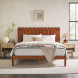 Cama Slatted Headboard Mid-Century Modern Solid Wood Bed-Bedroom-Parc Decor