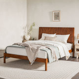Cama Slatted Headboard Mid-Century Modern Solid Wood Bed-Bedroom-Parc Decor