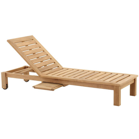 Cancun Natural Teak Outdoor Chaise Lounger with Side Table-Sunlounger-Parc Decor