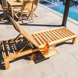 Cancun Natural Teak Outdoor Chaise Lounger with Side Table-Sunlounger-Parc Decor