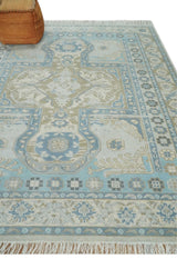 Cappadocia Rug 8x10 Hand Knotted Turkish Blue, Beige and Ivory Traditional Antique Persian Low Pile Area Rug | AC31810