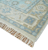 Cappadocia Rug 8x10 Hand Knotted Turkish Blue, Beige and Ivory Traditional Antique Persian Low Pile Area Rug | AC31810
