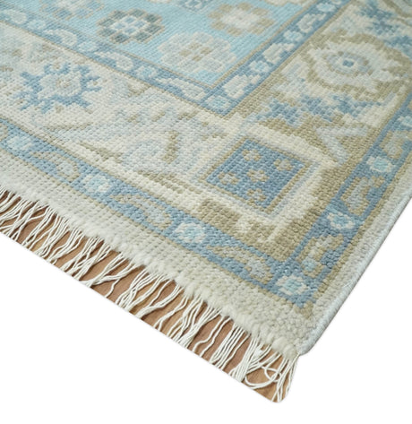 Cappadocia Rug 8x10 Hand Knotted Turkish Blue, Beige and Ivory Traditional Antique Persian Low Pile Area Rug | AC31810
