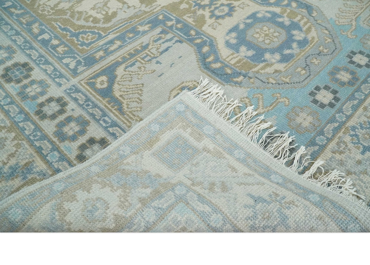 Cappadocia Rug 8x10 Hand Knotted Turkish Blue, Beige and Ivory Traditional Antique Persian Low Pile Area Rug | AC31810