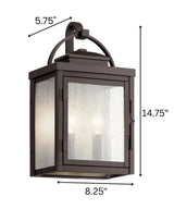 Carlson 15"H 2-Light Bronze Finish Outdoor Wall Lantern by Kichler