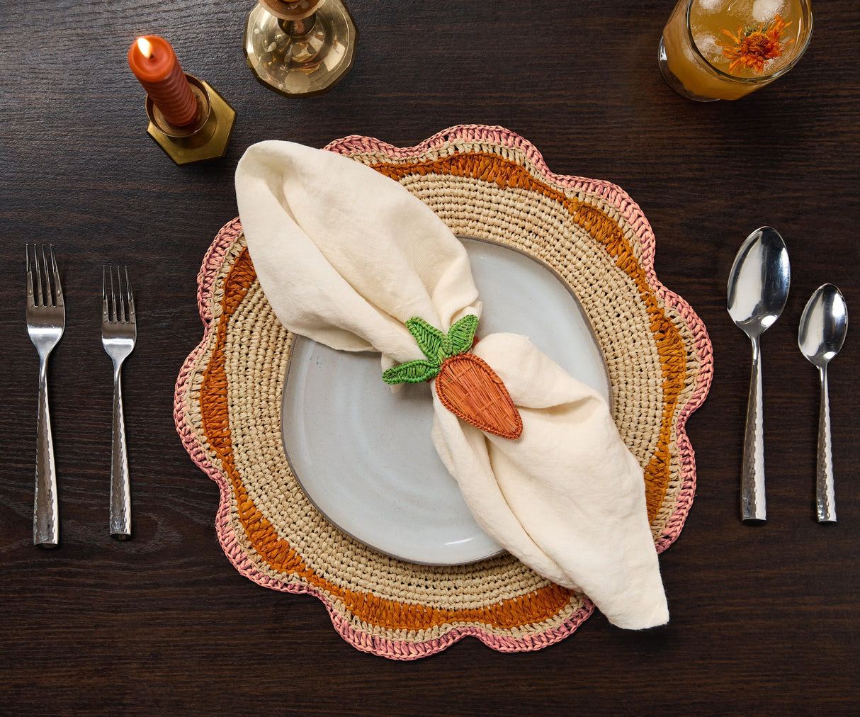 Carrot Napkin Ring – 3.5” Handwoven Iraca Palm – Artisan Spring Table Decor from Colombia-Napkins-Parc Decor