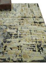 Carved Texture Abstract Ivory, Gray, Camel, Charcoal and Gold Hand Knotted 5x8 wool Rug