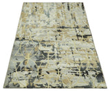 Carved Texture Abstract Ivory, Gray, Camel, Charcoal and Gold Hand Knotted 5x8 wool Rug