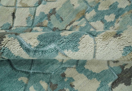 Carved Texture Ivory, Blue, Olive and Charcoal Modern Abstract 5x8 Hand Knotted wool Area Rug