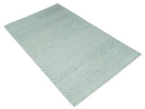 Carved Texture Modern Geometrical Design Custom Made Ivory and Light Blue Wool Area Rug
