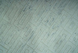 Carved Texture Modern Geometrical Design Custom Made Ivory and Light Blue Wool Area Rug