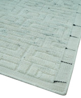 Carved Texture Modern Geometrical Design Custom Made Ivory and Light Blue Wool Area Rug