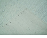 Carved Texture Modern Geometrical Design Custom Made Ivory and Light Blue Wool Area Rug